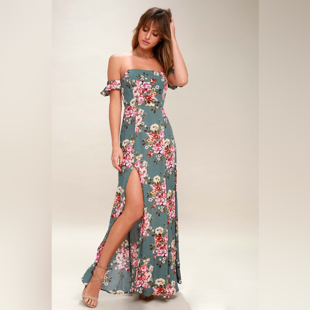 Lulus Primrose Path Sage Green Floral Print Maxi Dress